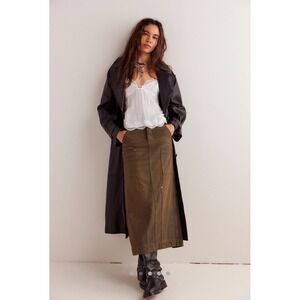 We The Free Harmonica Coated Denim Maxi Skirt Brown Dye Sz 32 NWT